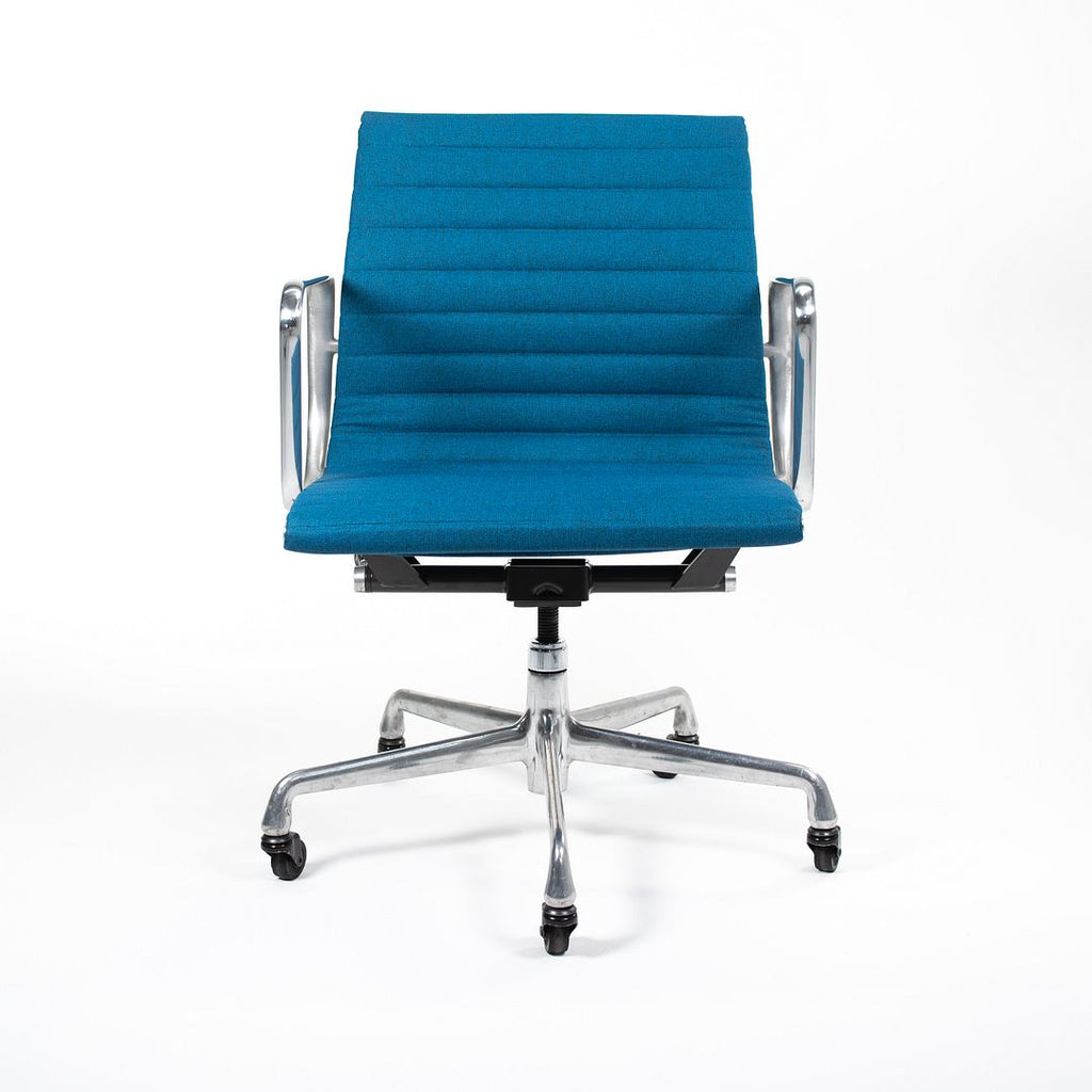 SOLD 2010s Eames Aluminum Group Management Chair by Charles and Ray Eames for Herman Miller in Blue Fabric