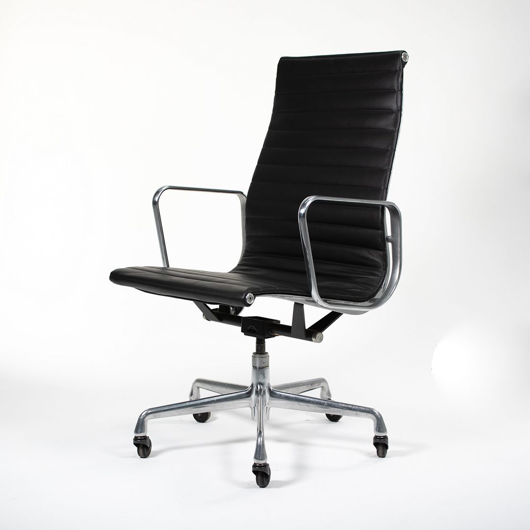 SOLD 2010s Aluminum Group Executive Chair by Charles and Ray Eames for Herman Miller in Black Leather