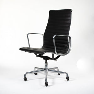 SOLD 2010s Aluminum Group Executive Chair by Charles and Ray Eames for Herman Miller in Black Leather