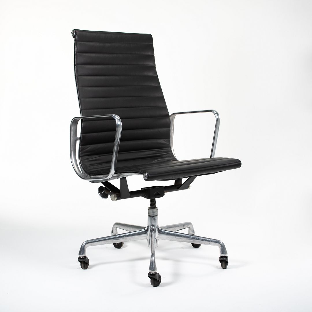 SOLD 2010s Aluminum Group Executive Chair by Charles and Ray Eames for Herman Miller in Black Leather
