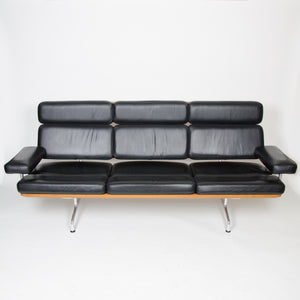 SOLD Eames Herman Miller Three Seater Sofa Teak and Black Leather 2 of 2 MINT!