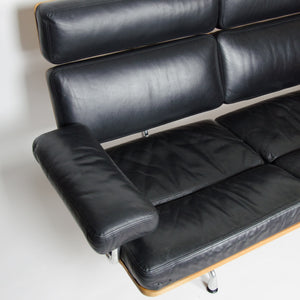 SOLD Eames Herman Miller Three Seater Sofa Teak and Black Leather 1 of 2