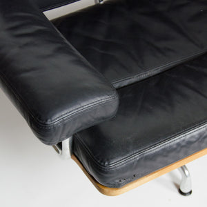 SOLD Eames Herman Miller Three Seater Sofa Teak and Black Leather 1 of 2