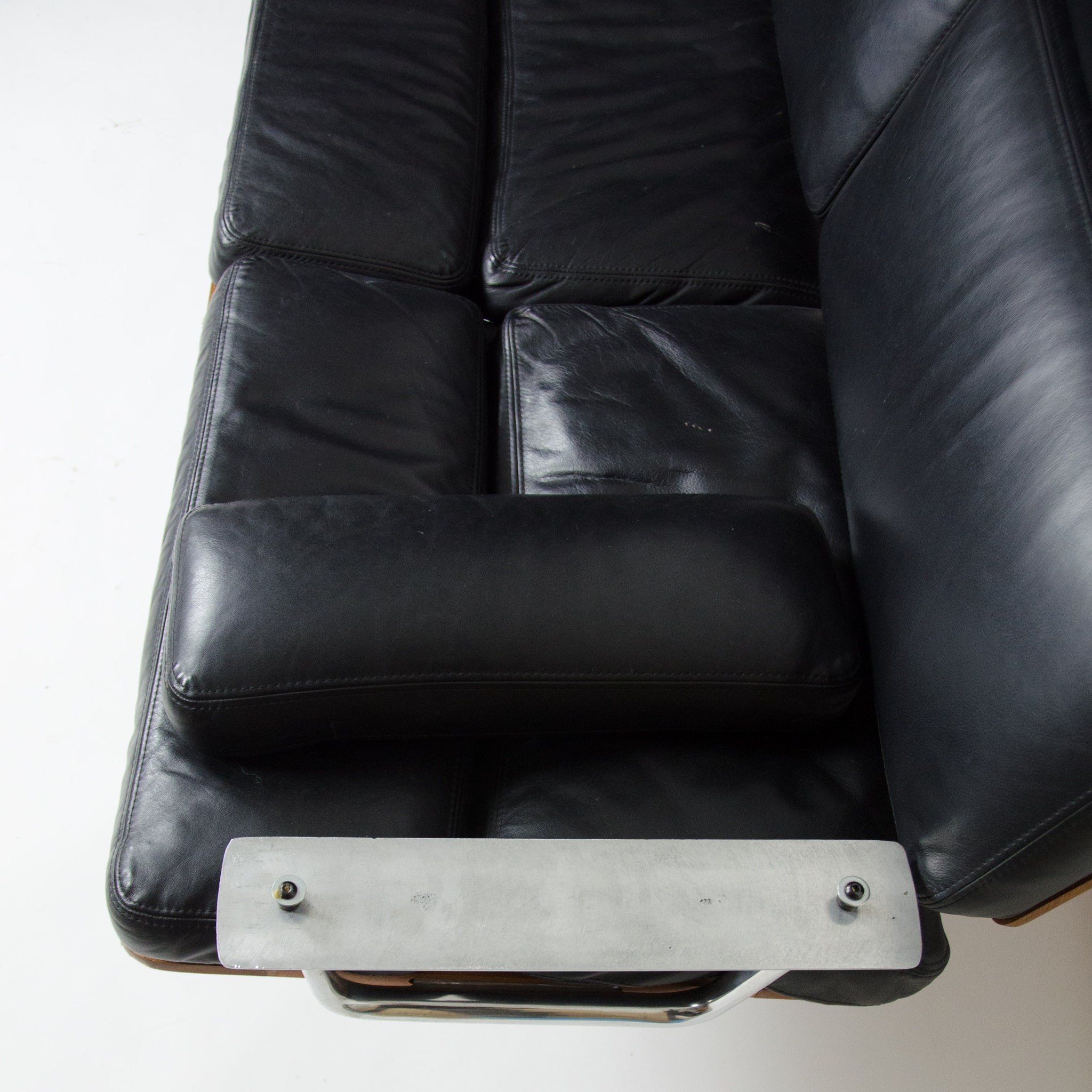 SOLD Eames Herman Miller Three Seater Sofa Teak and Black Leather 1 of 2