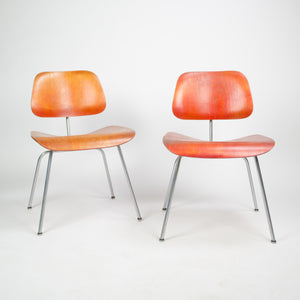 SOLD Eames Herman Miller 1951 DCM Dining Chairs Red Aniline Dye 2x Available