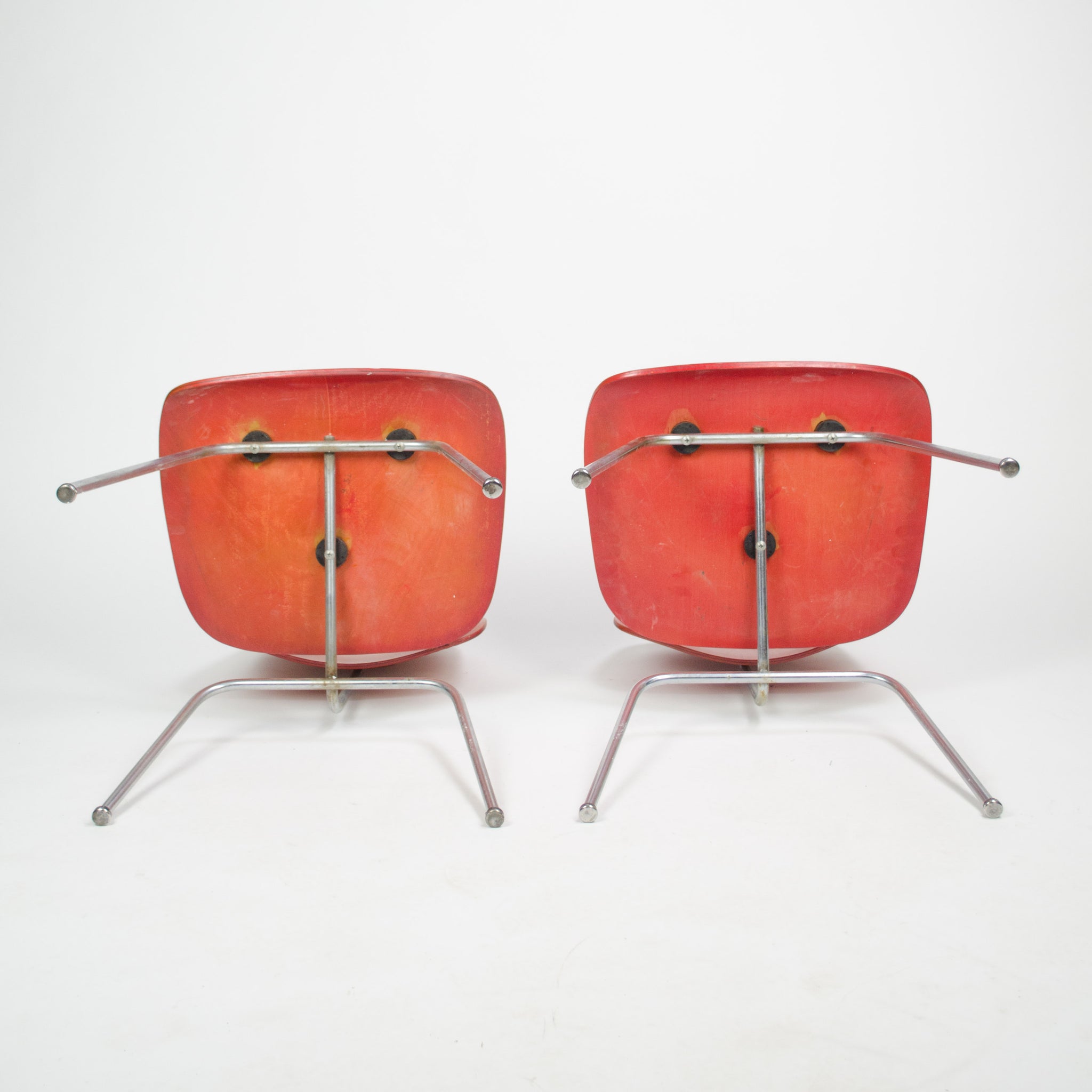 SOLD Eames Herman Miller 1951 DCM Dining Chairs Red Aniline Dye 2x Available