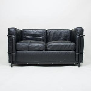 SOLD Le Corbusier Black Leather Black Frame LC2 Petit Modele Two Seater