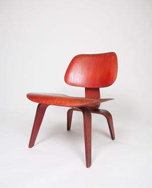SOLD Eames Herman Miller Early 50's LCW Early Red Aniline, All Original Lounge Chair