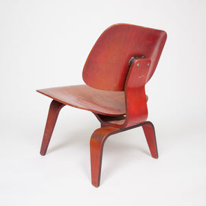 SOLD Eames Herman Miller Early 50's LCW Early Red Aniline, All Original Lounge Chair