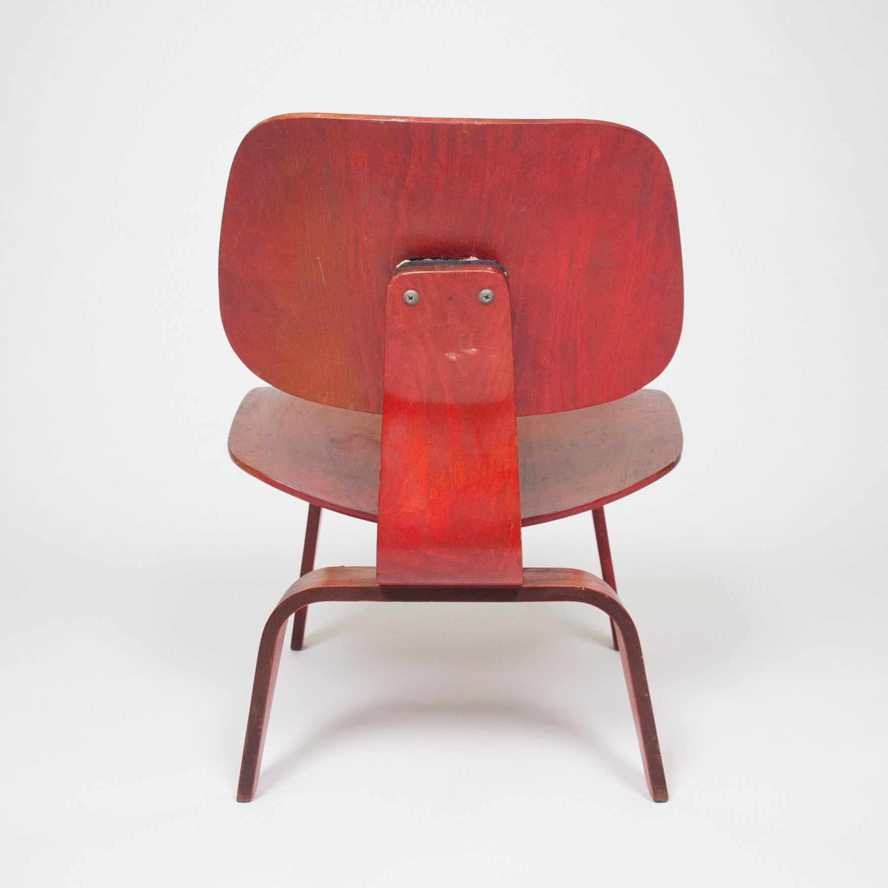 SOLD Eames Herman Miller Early 50's LCW Early Red Aniline, All Original Lounge Chair