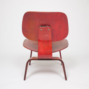 SOLD Eames Herman Miller Early 50's LCW Early Red Aniline, All Original Lounge Chair