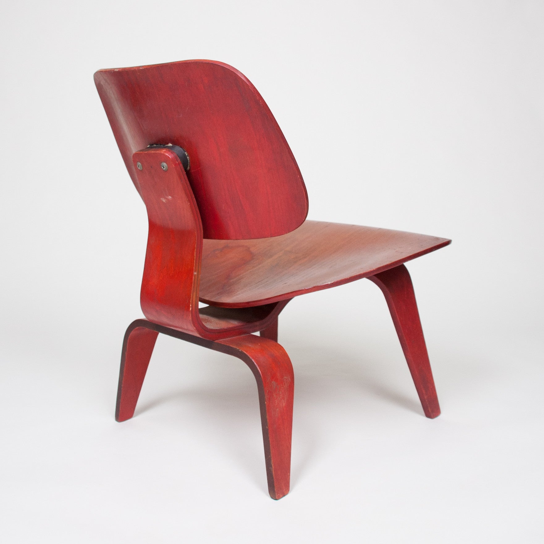 SOLD Eames Herman Miller Early 50's LCW Early Red Aniline, All Original Lounge Chair