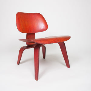 SOLD Eames Herman Miller Early 50's LCW Early Red Aniline, All Original Lounge Chair