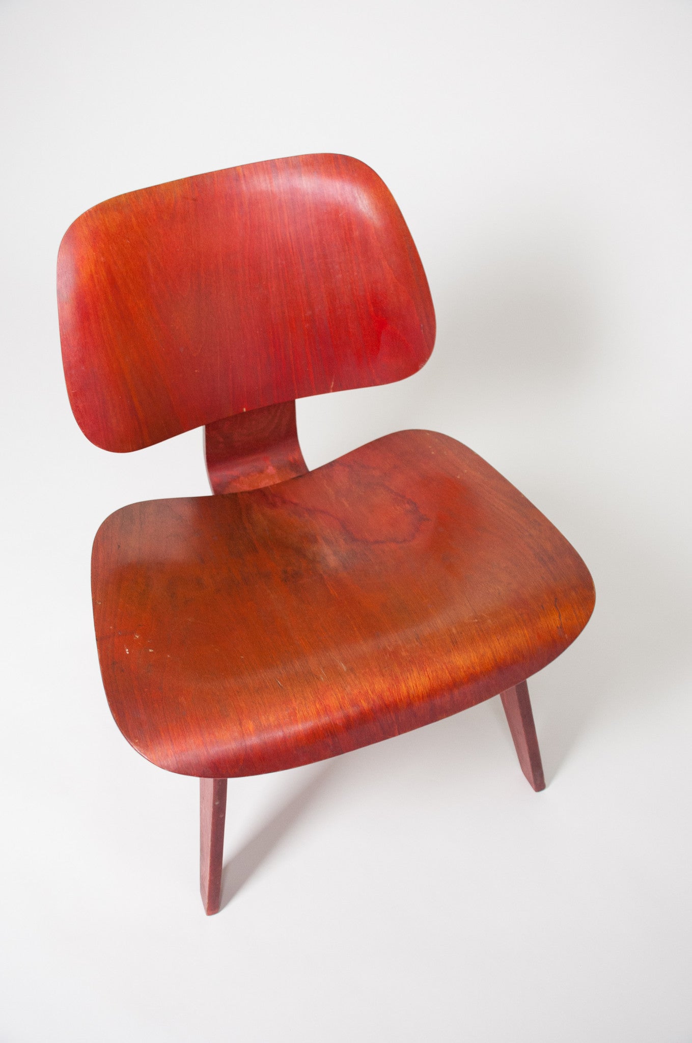 SOLD Eames Herman Miller Early 50's LCW Early Red Aniline, All Original Lounge Chair