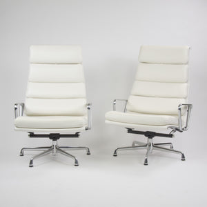 SOLD Eames Herman Miller Soft Pad Aluminum Group Lounge Chairs White Leather 2x 2008