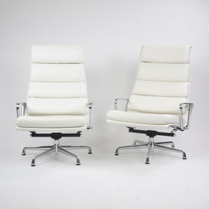 SOLD Eames Herman Miller Soft Pad Aluminum Group Lounge Chairs White Leather 2x 2008