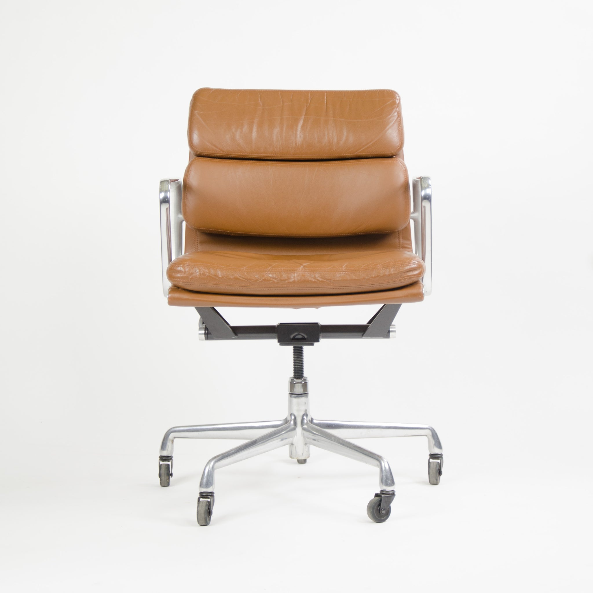 SOLD 2000's Cognac Eames Herman Miller Soft Pad Aluminum Group Desk Chairs 4x