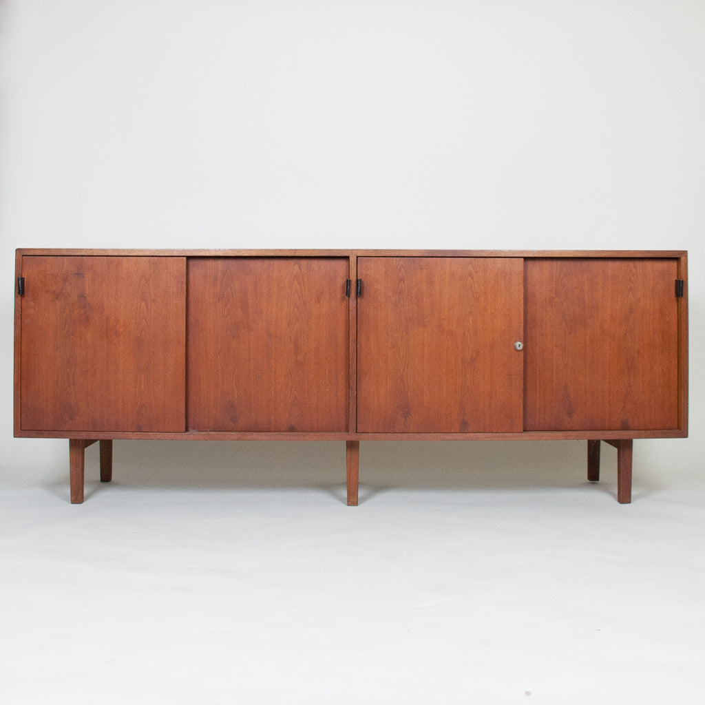 SOLD Florence Knoll Vintage Walnut Wood Credenza Cabinet Sideboard with Leather Pulls