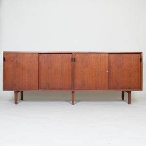 SOLD Florence Knoll Vintage Walnut Wood Credenza Cabinet Sideboard with Leather Pulls