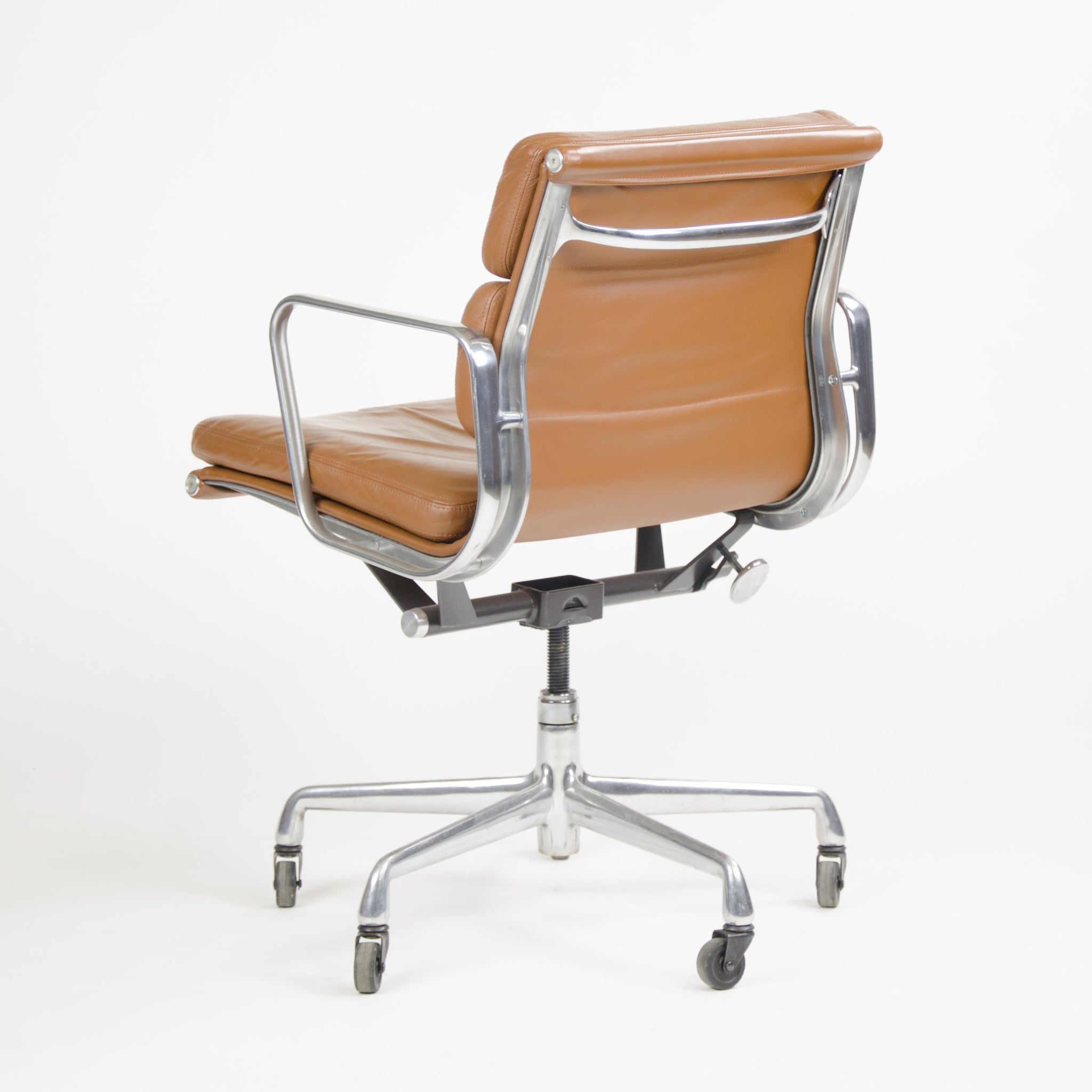 SOLD 2000's Cognac Eames Herman Miller Soft Pad Aluminum Group Desk Chairs 4x