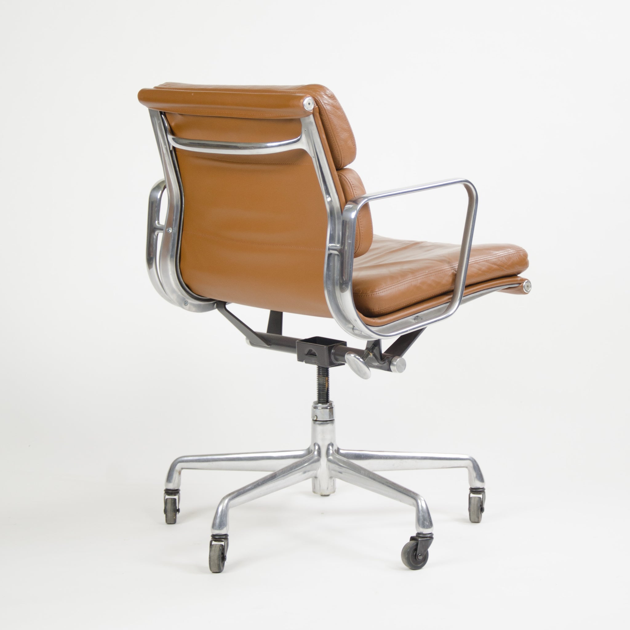 SOLD 2000's Cognac Eames Herman Miller Soft Pad Aluminum Group Desk Chairs 4x