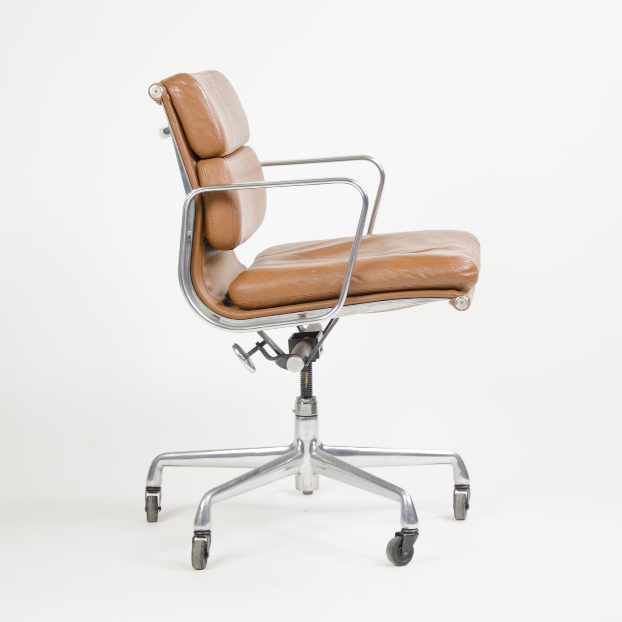 SOLD 2000's Cognac Eames Herman Miller Soft Pad Aluminum Group Desk Chairs 4x
