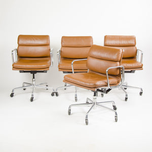 SOLD 2000's Cognac Eames Herman Miller Soft Pad Aluminum Group Desk Chairs 4x