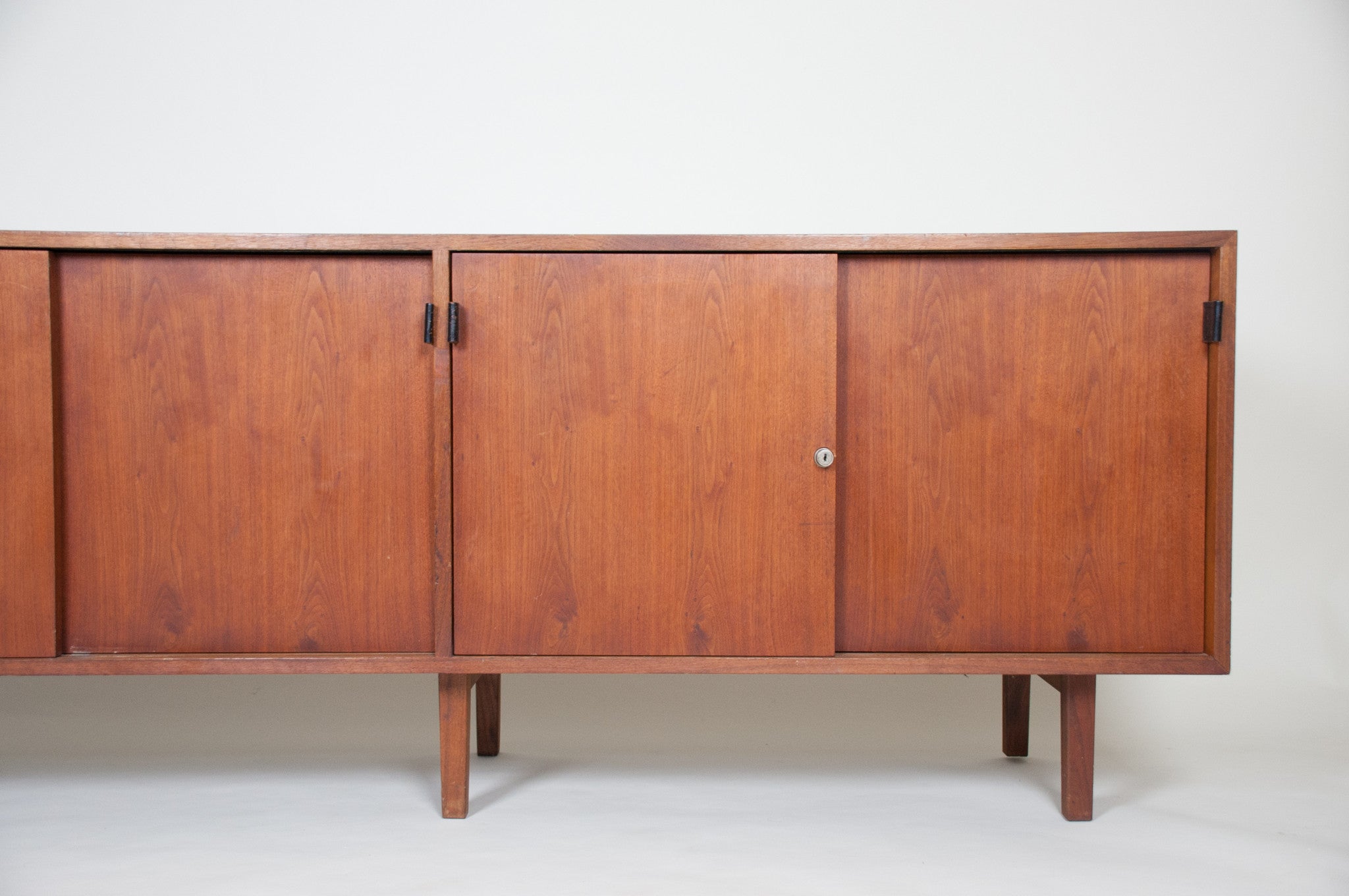 SOLD Florence Knoll Vintage Walnut Wood Credenza Cabinet Sideboard with Leather Pulls