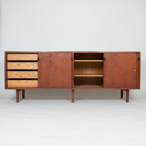 SOLD Florence Knoll Vintage Walnut Wood Credenza Cabinet Sideboard with Leather Pulls