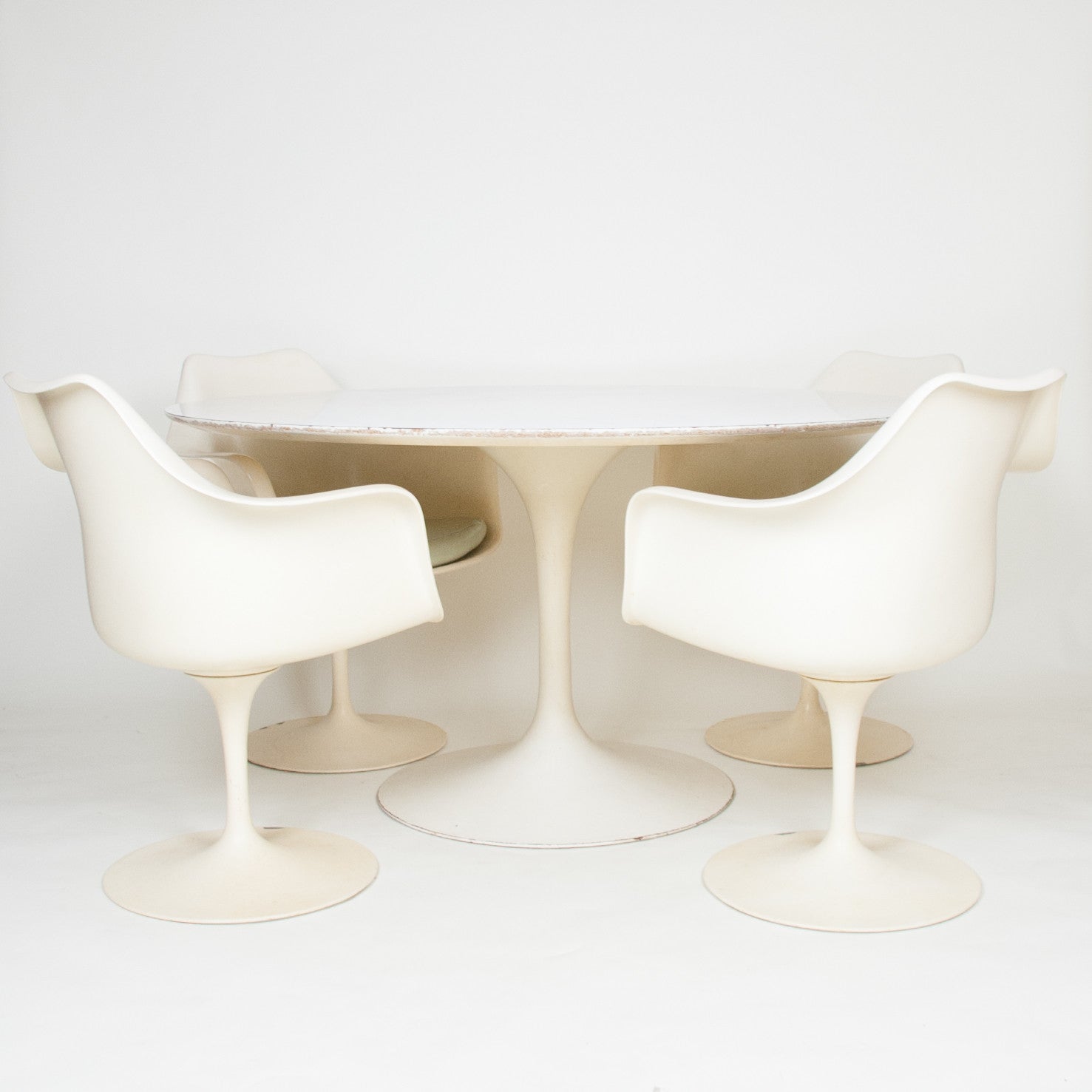 SOLD Eero Saarinen For Knoll 54 Inch Tulip Conference / Dining Table with 4 Tulip Arm Chairs 1960's Vintage