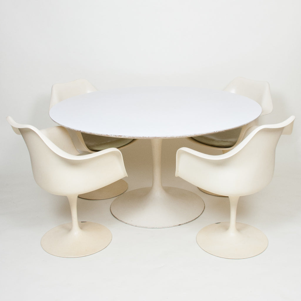 SOLD Eero Saarinen For Knoll 54 Inch Tulip Conference / Dining Table with 4 Tulip Arm Chairs 1960's Vintage
