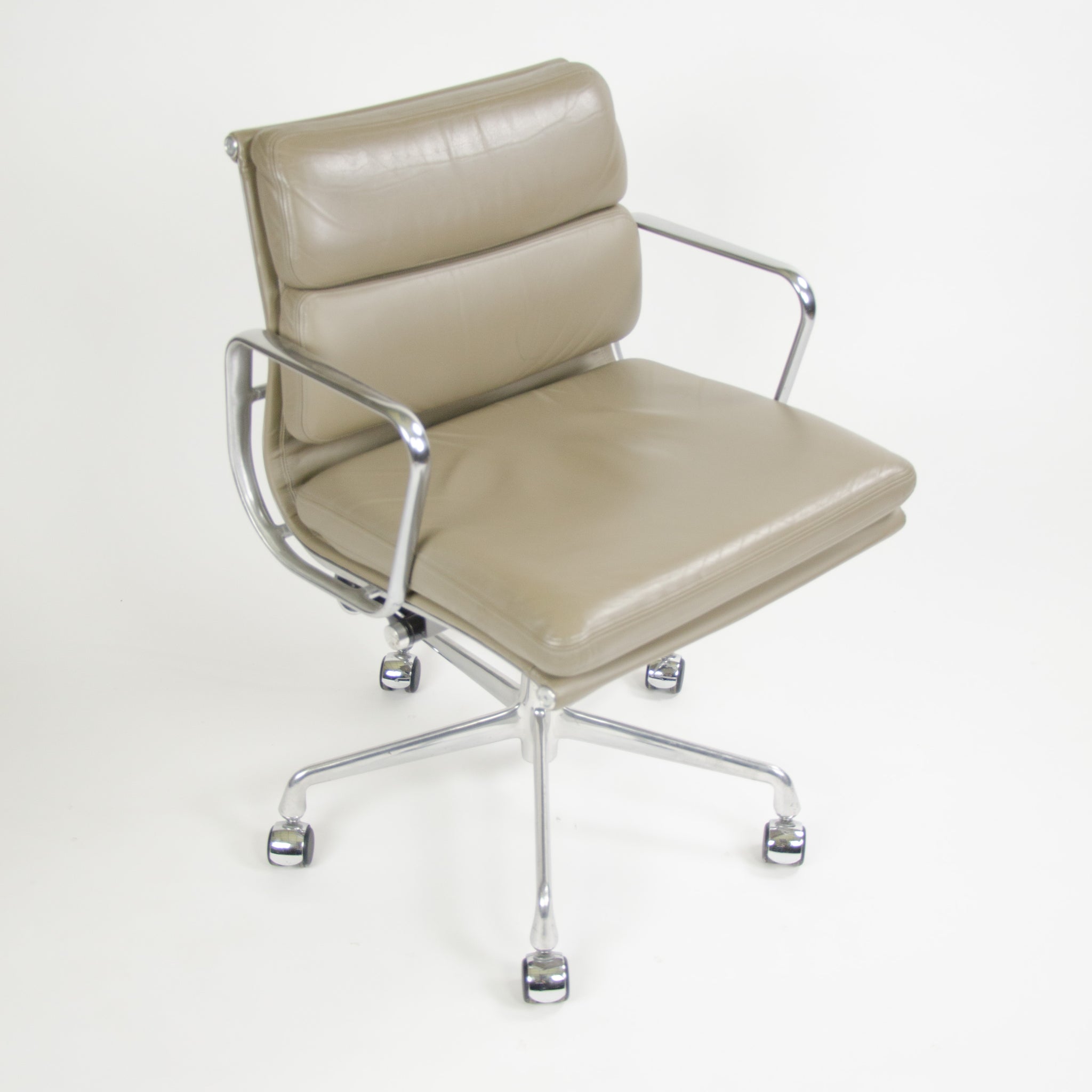 SOLD Herman Miller Eames Soft Pad Aluminum Group Chair Dark Tan Leather 2007