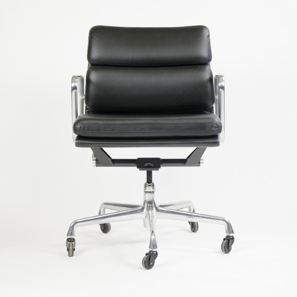 SOLD Set of Six Herman Miller Eames Soft Pad Aluminum Group Chair Black Leather 2000's