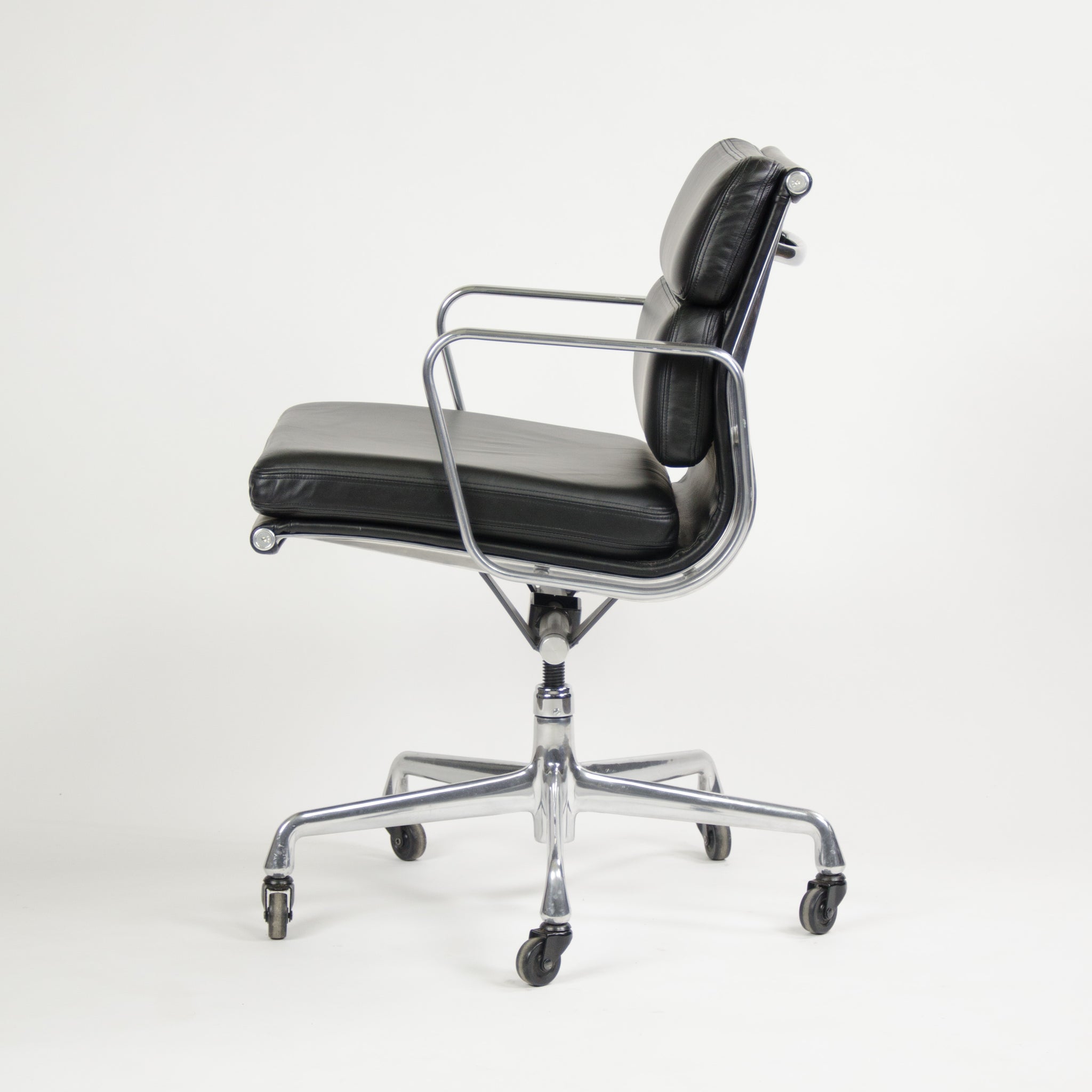 SOLD Set of Six Herman Miller Eames Soft Pad Aluminum Group Chair Black Leather 2000's