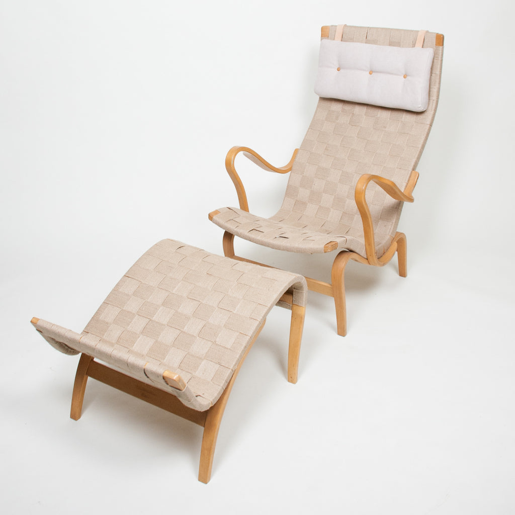 SOLD Bruno Mathsson Pernilla Lounge Chair + Ottoman Set Karl Mathsson Sweden