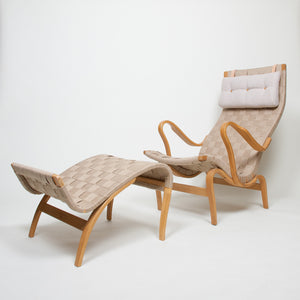 SOLD Bruno Mathsson Pernilla Lounge Chair + Ottoman Set Karl Mathsson Sweden