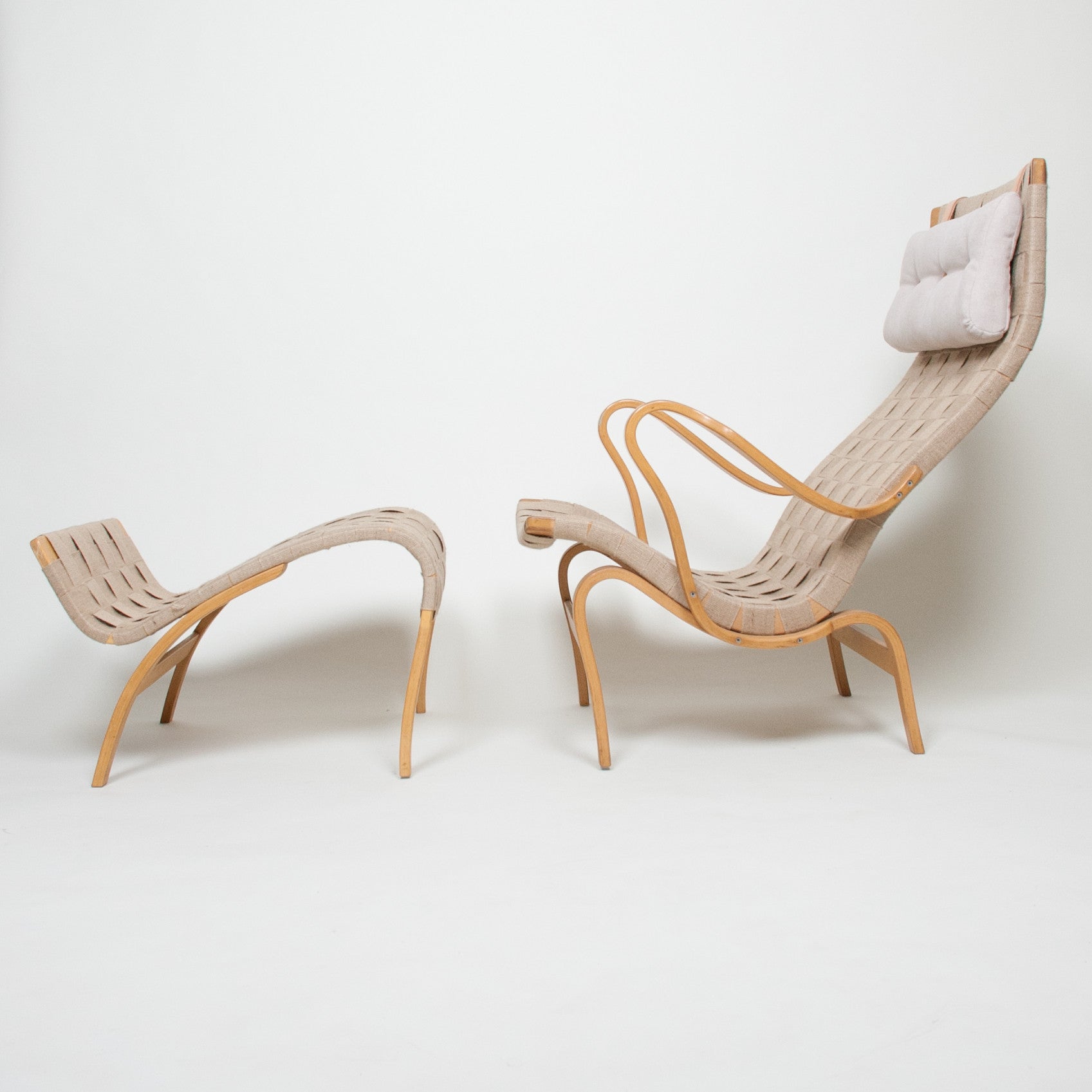 SOLD Bruno Mathsson Pernilla Lounge Chair + Ottoman Set Karl Mathsson Sweden