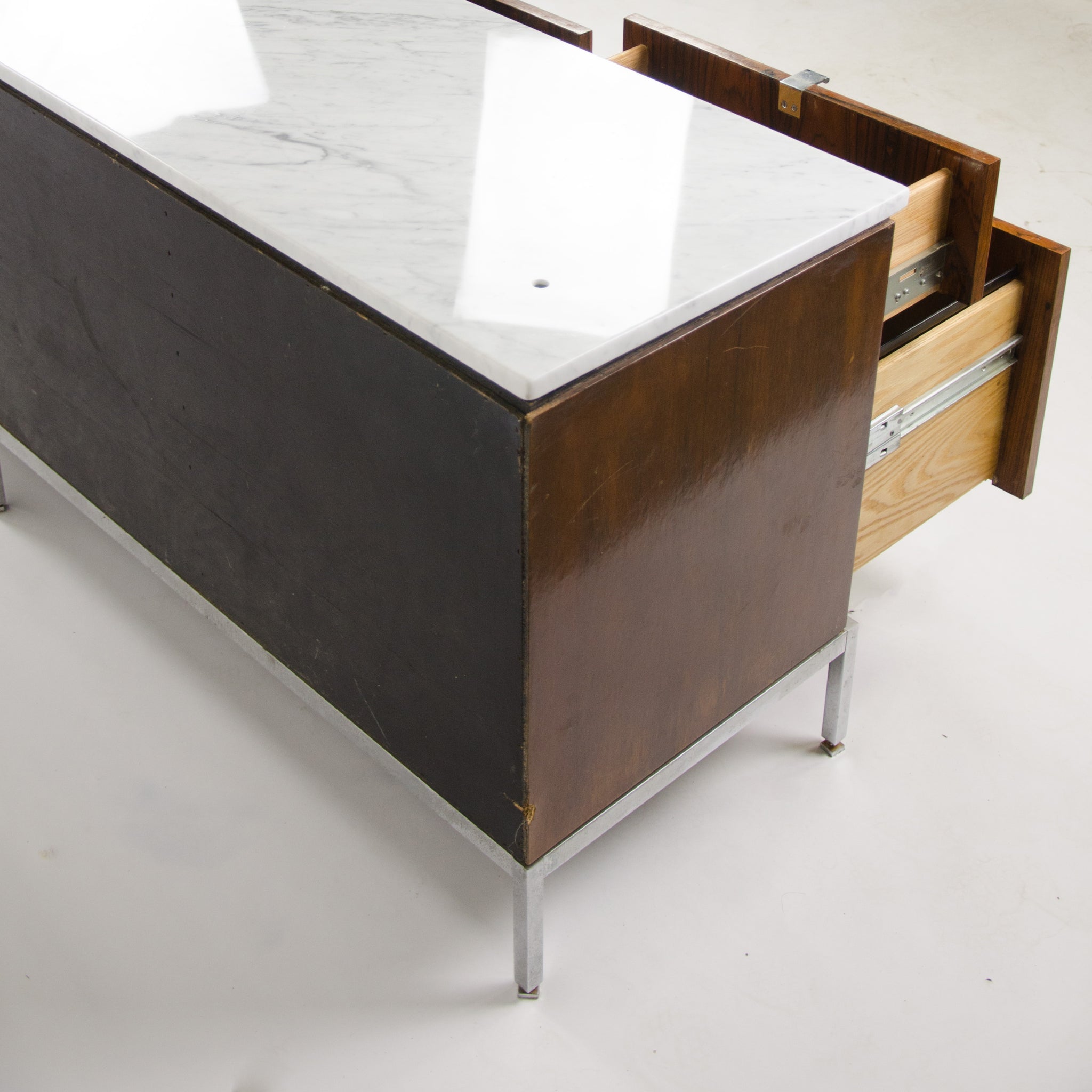 SOLD 1960's Florence Knoll Vintage Rosewood and Marble Credenza