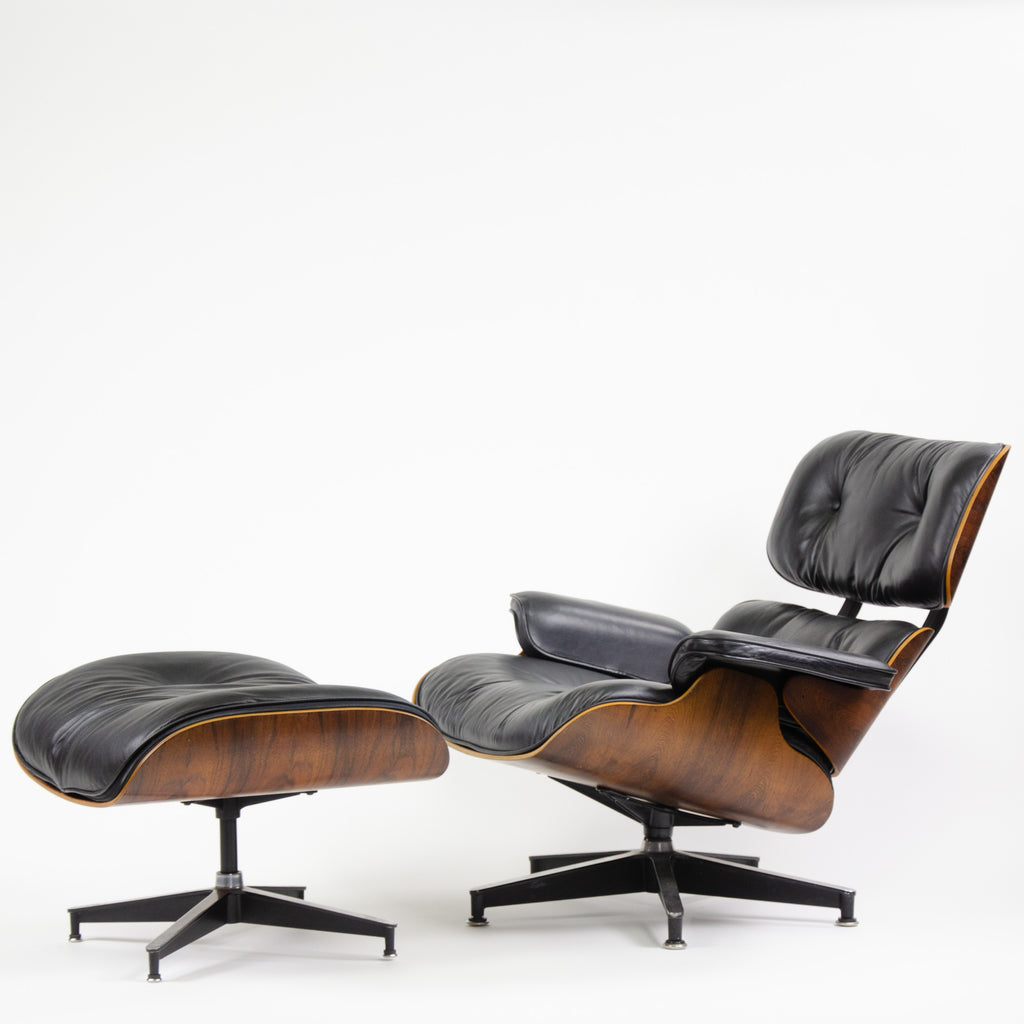 SOLD Herman Miller Eames Lounge Chair & Ottoman Rosewood 670 671 Black Leather 1970's