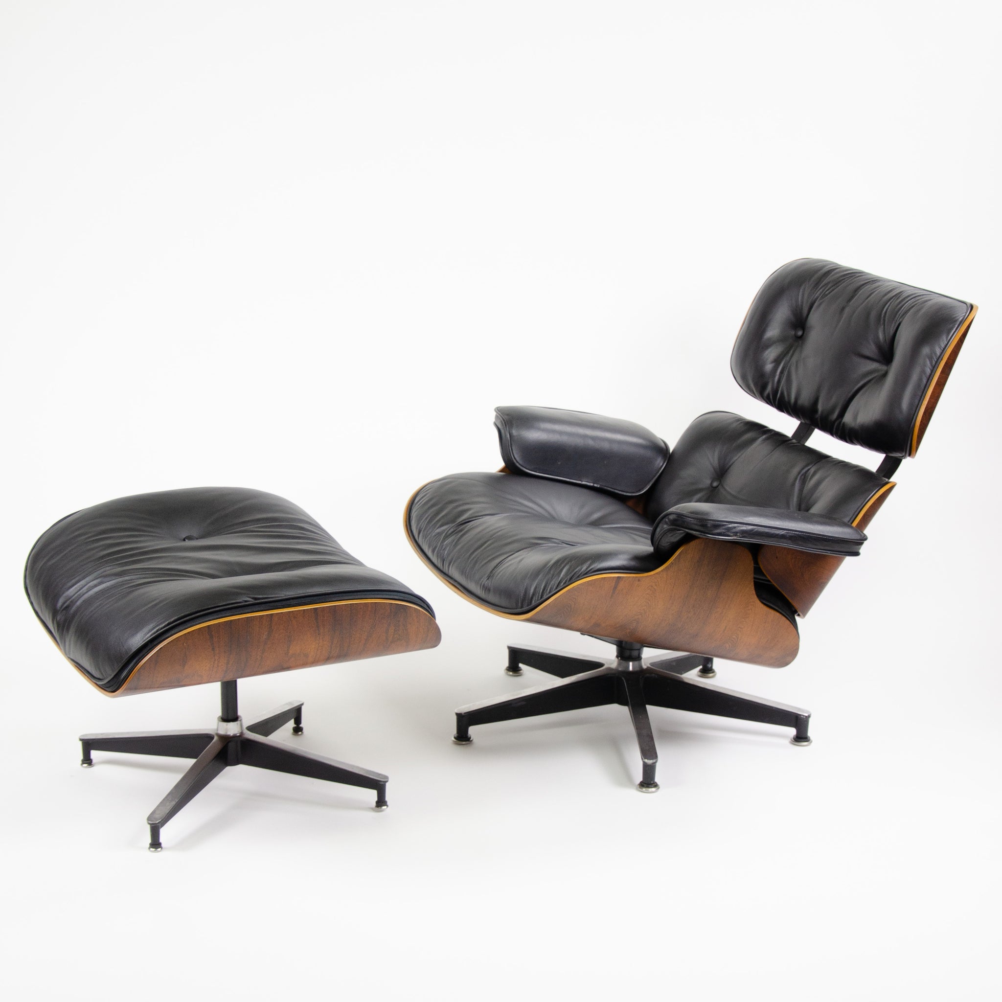 SOLD Herman Miller Eames Lounge Chair & Ottoman Rosewood 670 671 Black Leather 1970's