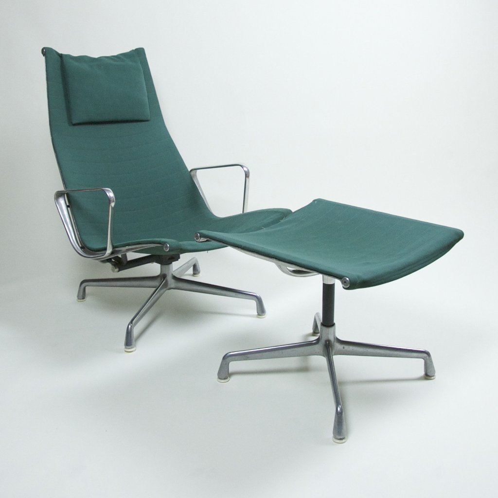 SOLD Eames Herman Miller Green Aluminum Group Lounge Chair and Ottoman