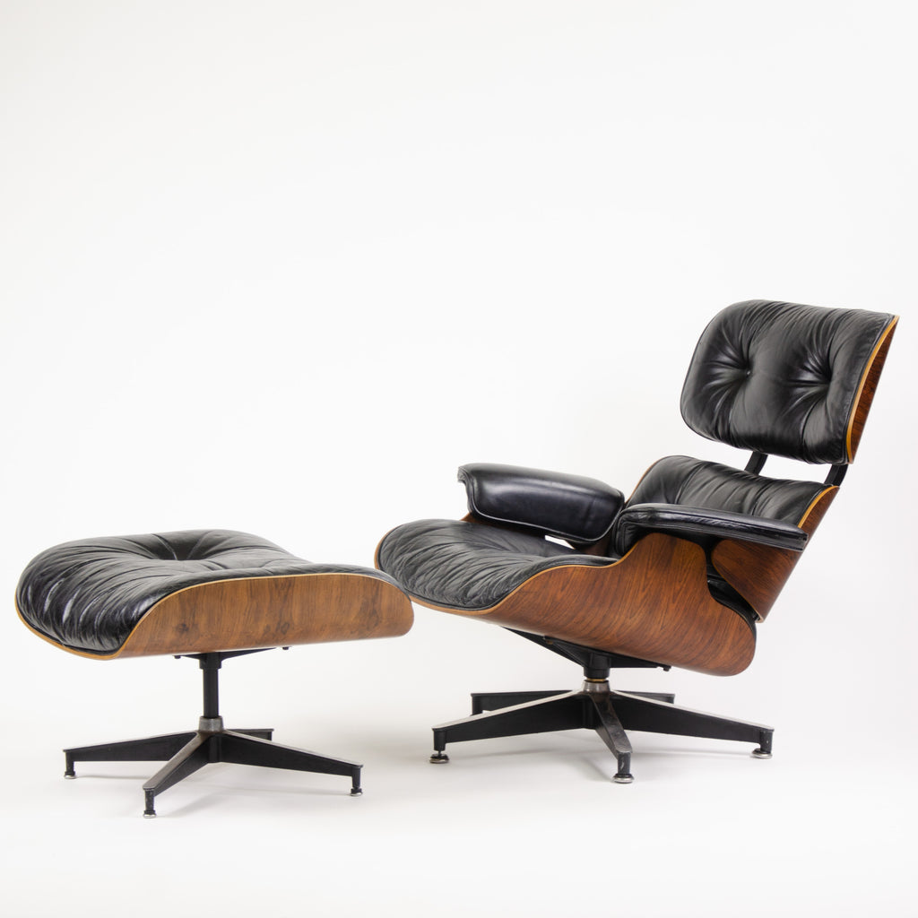 SOLD Herman Miller Eames Lounge Chair & Ottoman Rosewood 670 671 Black Leather 1970's