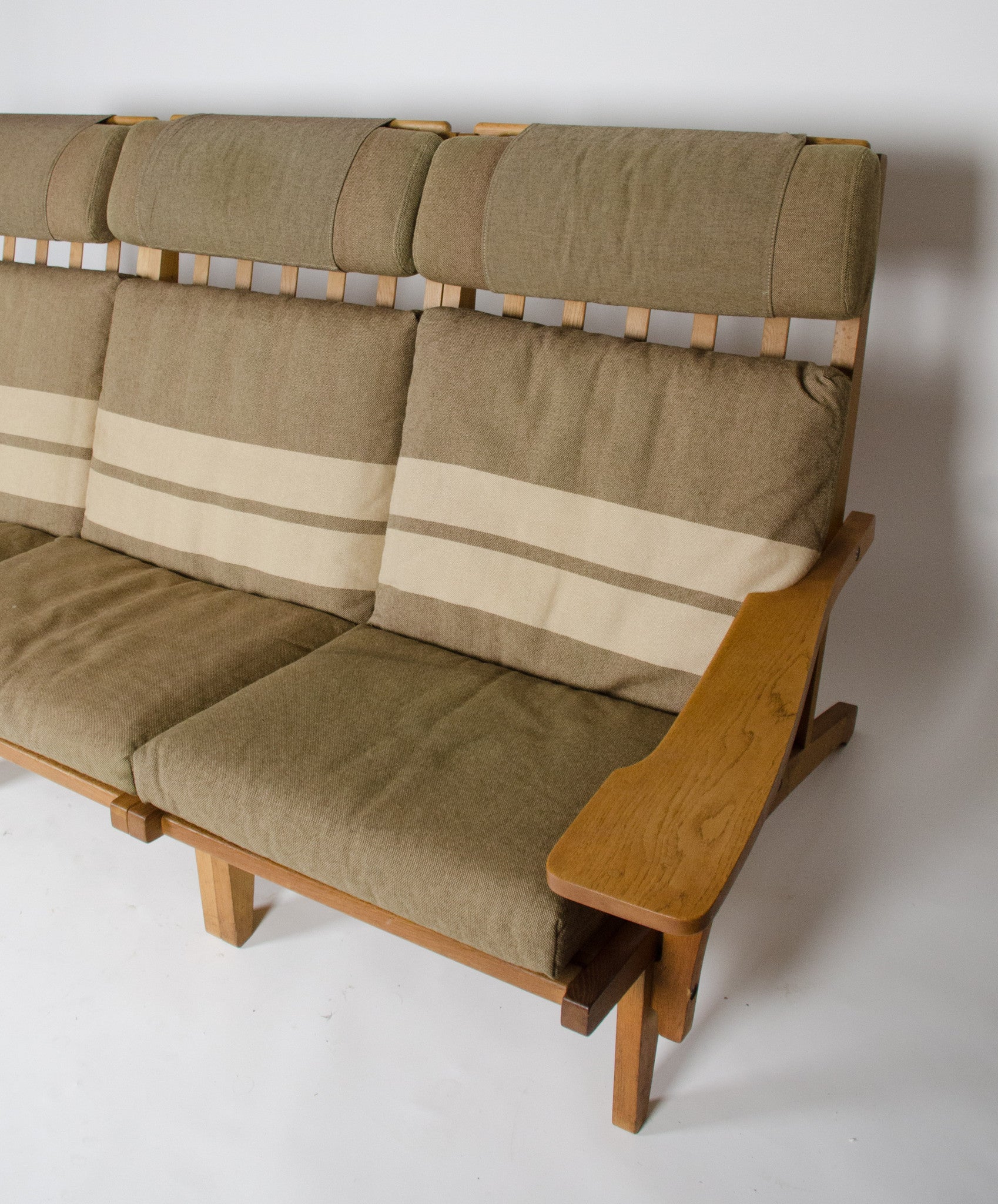 SOLD Hans Wegner For Getama 3 Seater Sofa in Danish Oak, Made in Denmark