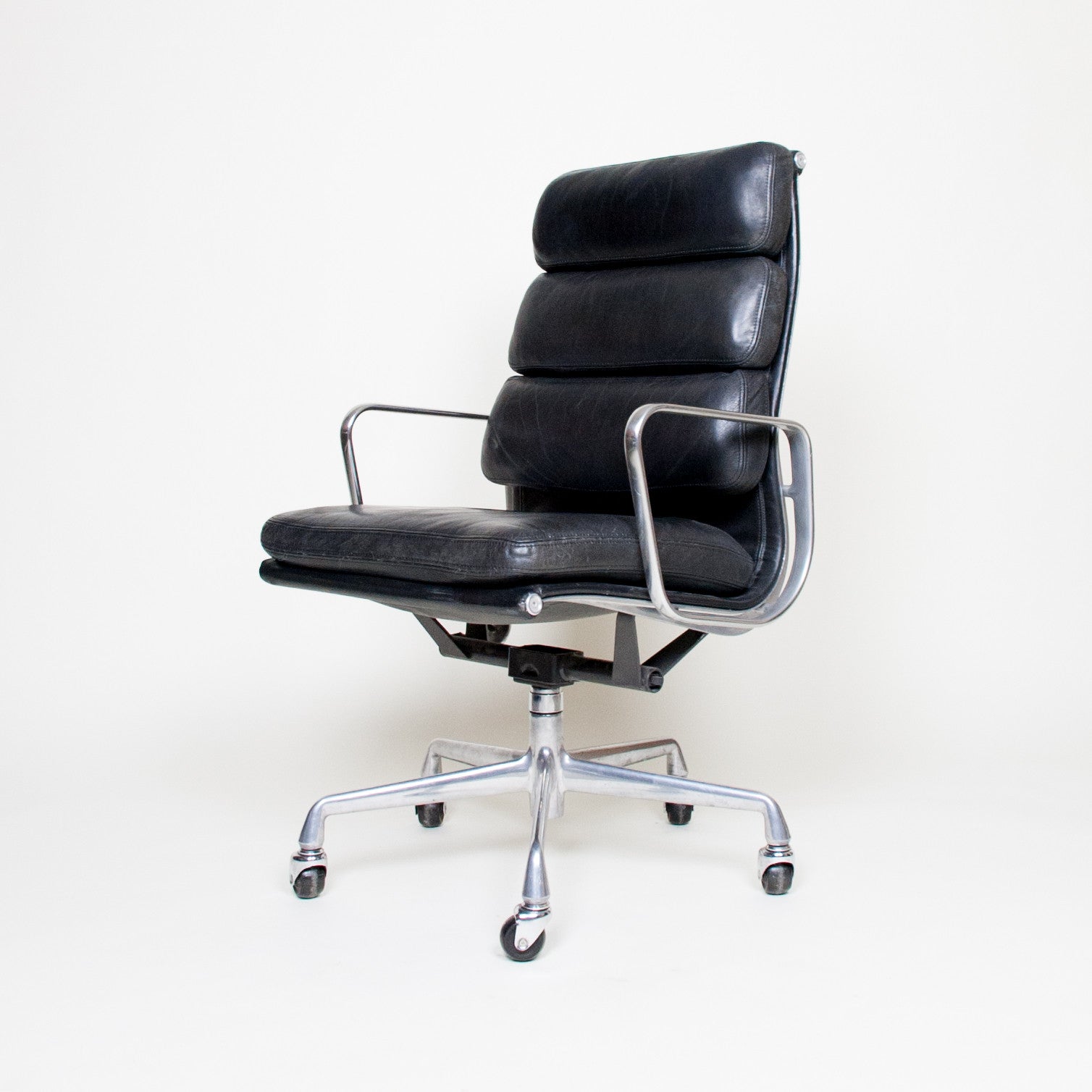 SOLD Eames Herman Miller High Back Soft Pad Aluminum Group Chair Black Leather