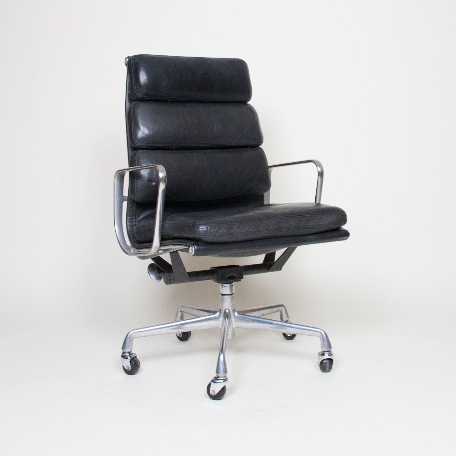 SOLD Eames Herman Miller High Back Soft Pad Aluminum Group Chair Black Leather