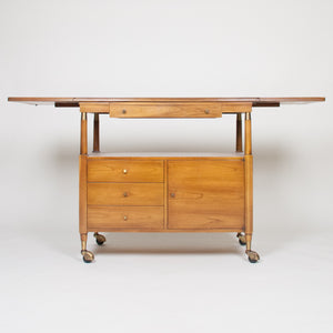 SOLD John Widdicomb Drop Leaf Walnut and Brass Cart