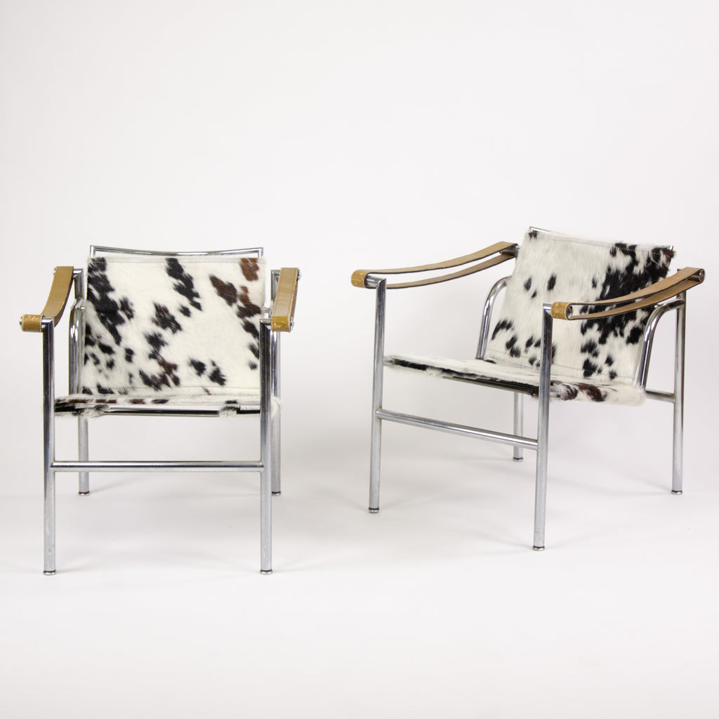 SOLD 1960's Vintage Pair Le Corbusier LC1 Cassina Basculant Chairs Cowhide