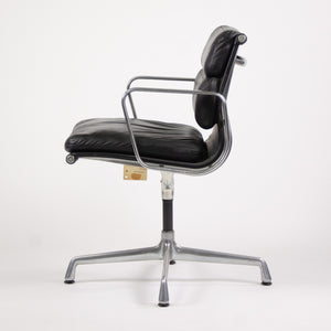 SOLD Pair Eames Herman Miller Soft Pad Aluminum Chairs Black Leather with Girard Fabric