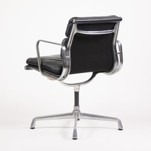 SOLD Pair Eames Herman Miller Soft Pad Aluminum Chairs Black Leather with Girard Fabric