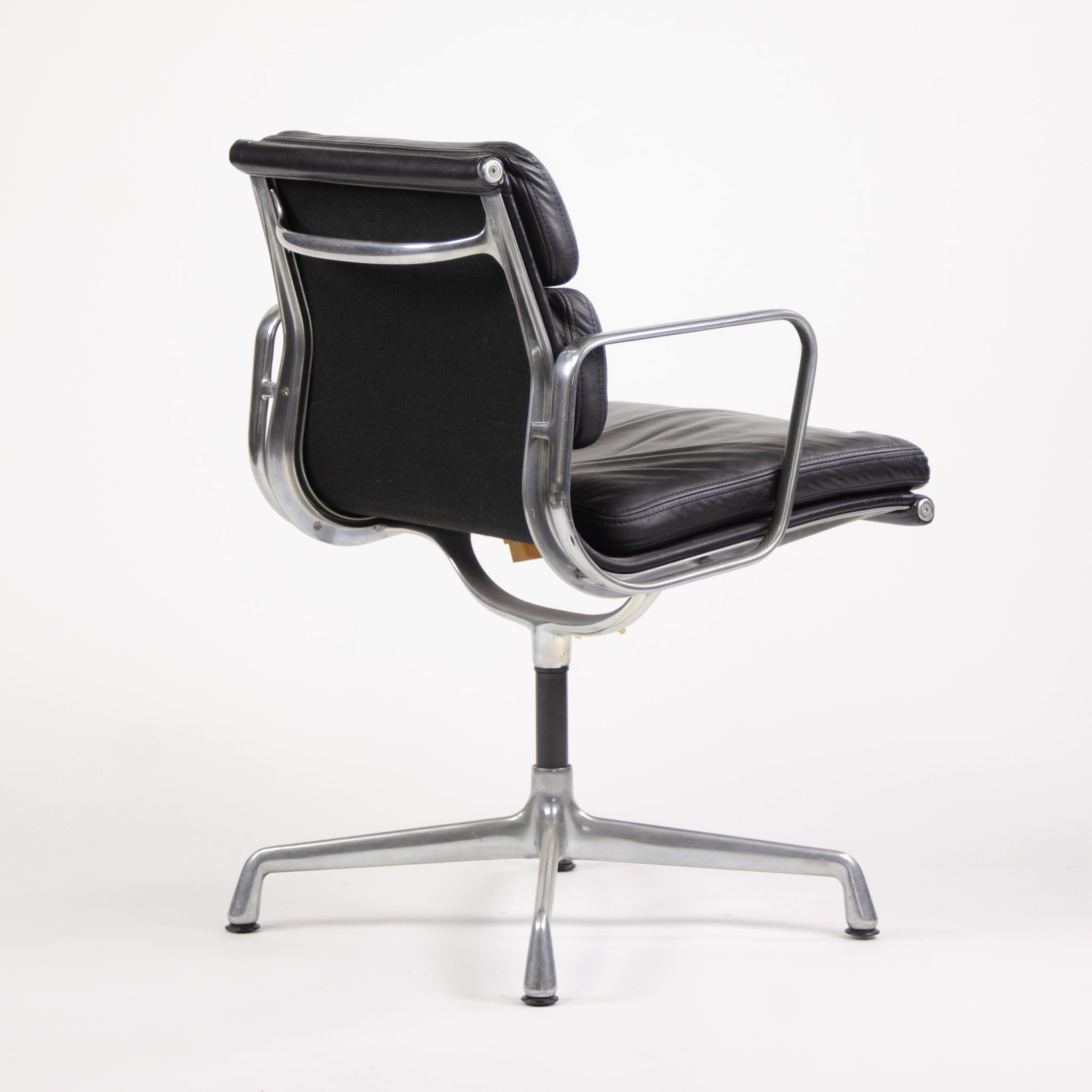 SOLD Pair Eames Herman Miller Soft Pad Aluminum Chairs Black Leather with Girard Fabric